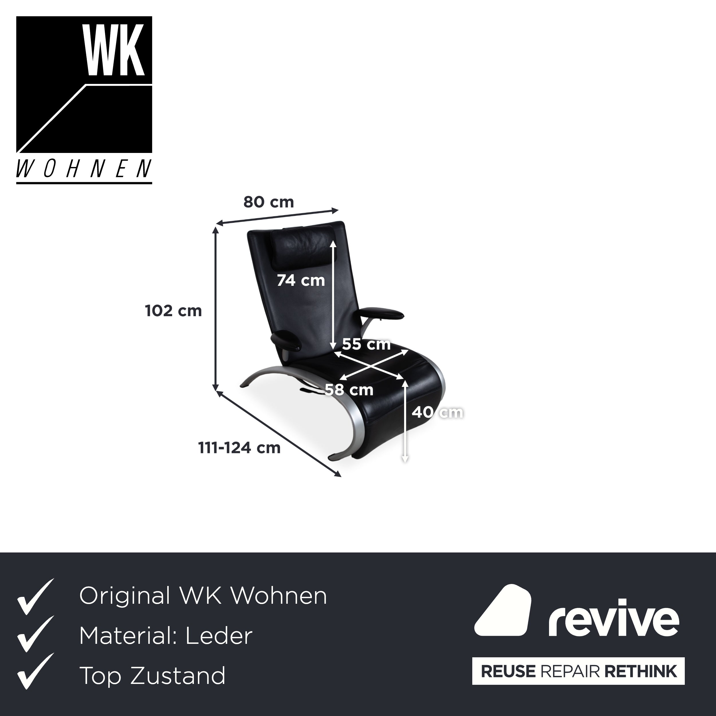 WK Wohnen Flex 679 Leather Armchair Black Manual Function