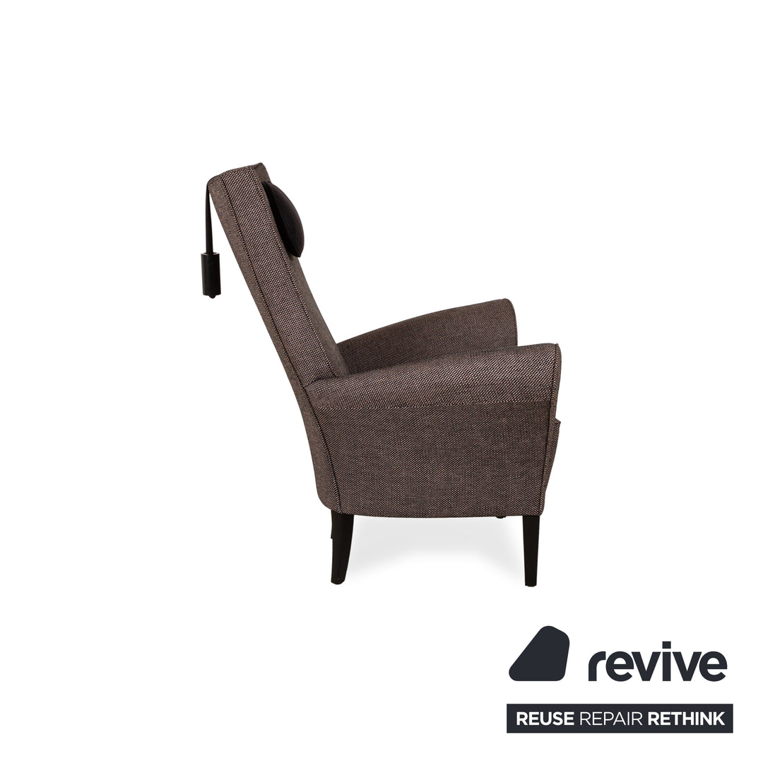 WK Wohnen Fox fauteuil en tissu marron noir avec tabouret