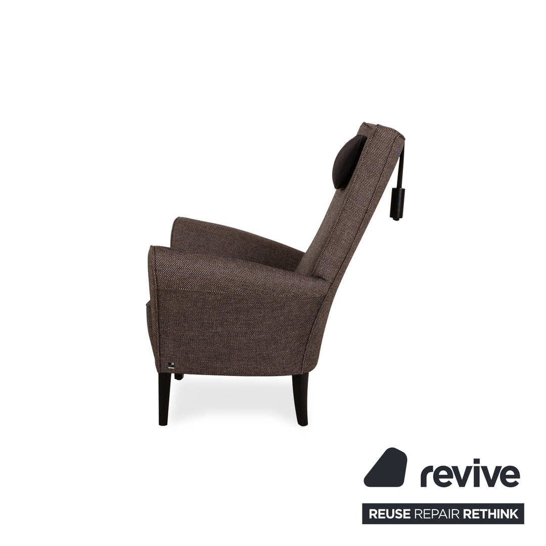 WK Wohnen Fox fauteuil en tissu marron noir avec tabouret