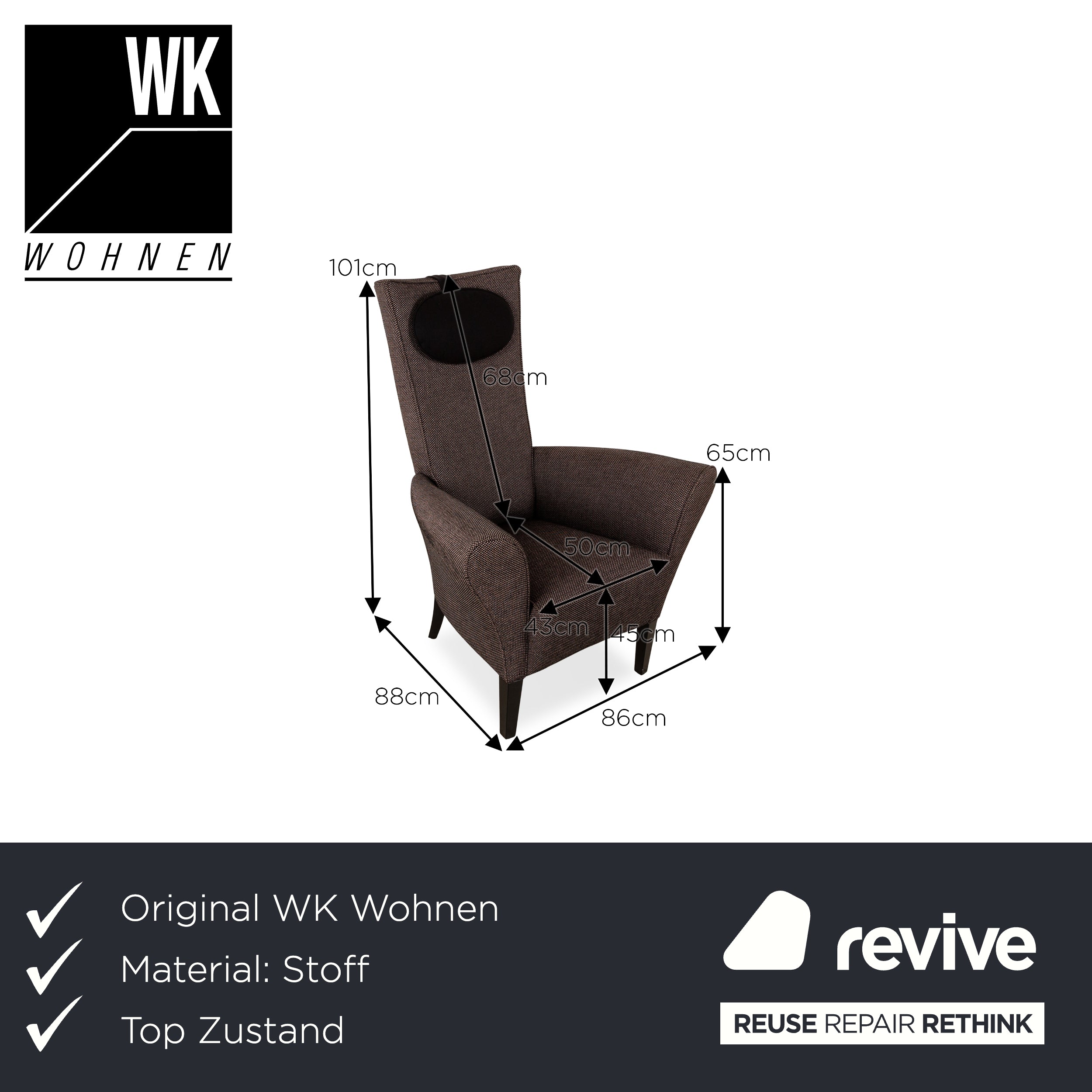 WK Wohnen Fox Stoff Sessel Braun Schwarz inkl. Hocker