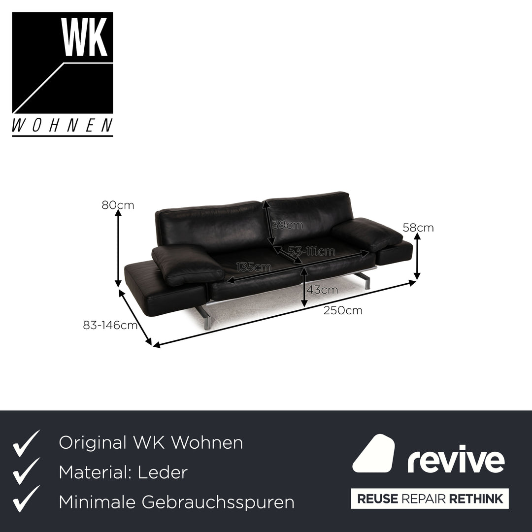 WK Wohnen Gaetano 687 Leder Sofa Schwarz Zweisitzer Couch Funktion Relaxfunktion