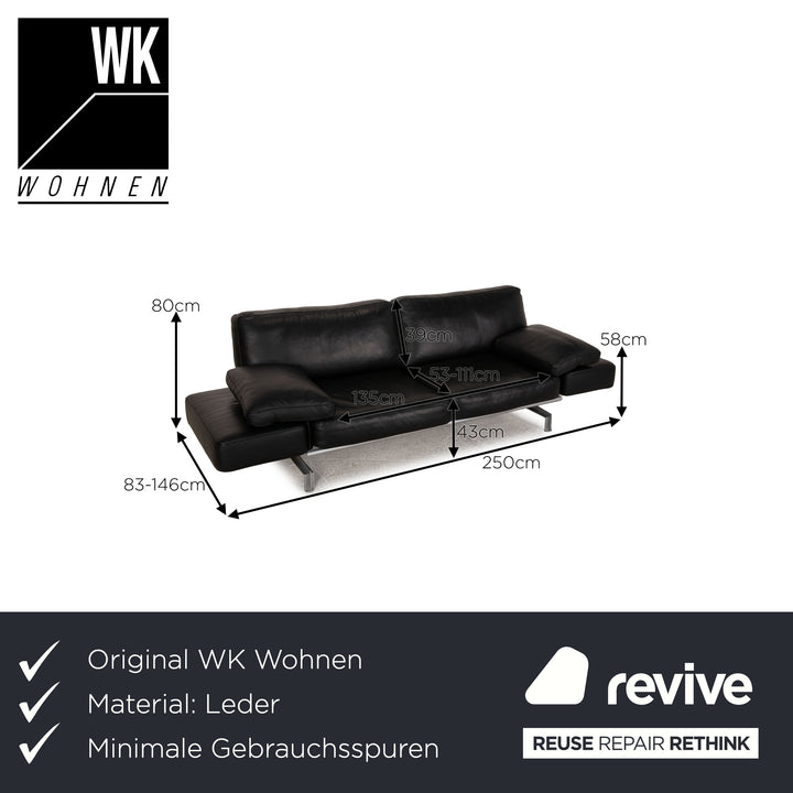 WK Wohnen Gaetano 687 Leder Sofa Schwarz Zweisitzer Couch Funktion Relaxfunktion