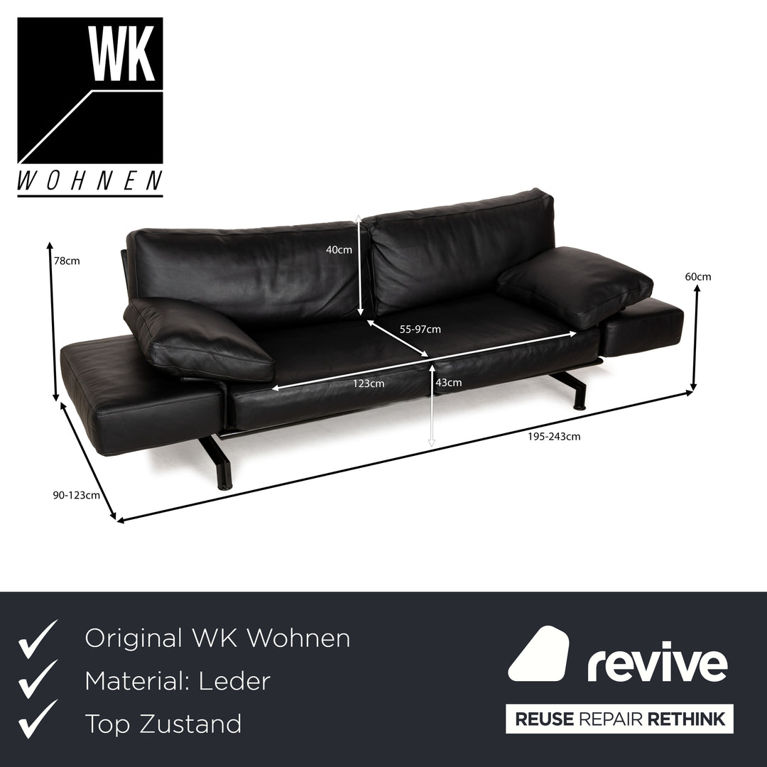 WK Wohnen Gaetano 687 Leder Zweisitzer Schwarz Sofa Couch manuelle Funktion Relaxfunktion