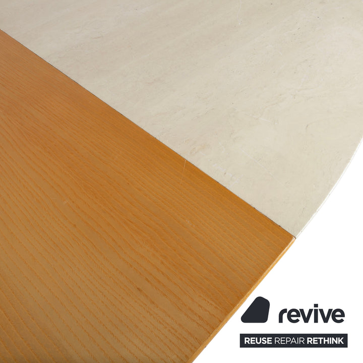 WK Wohnen Holz Esstisch Stein Travertine Creme Weiß manuelle Ausziehfunktion