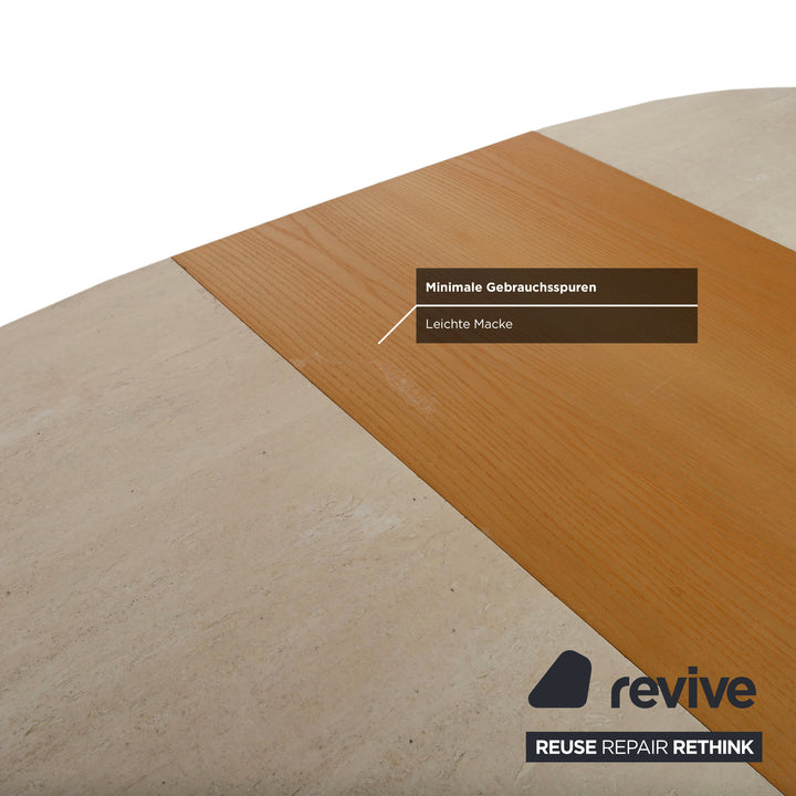 WK Wohnen Holz Esstisch Stein Travertine Creme Weiß manuelle Ausziehfunktion