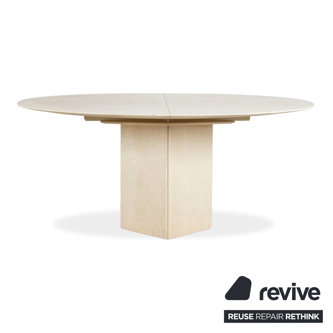 WK Wohnen Holz Esstisch Stein Travertine Creme Weiß manuelle Ausziehfunktion
