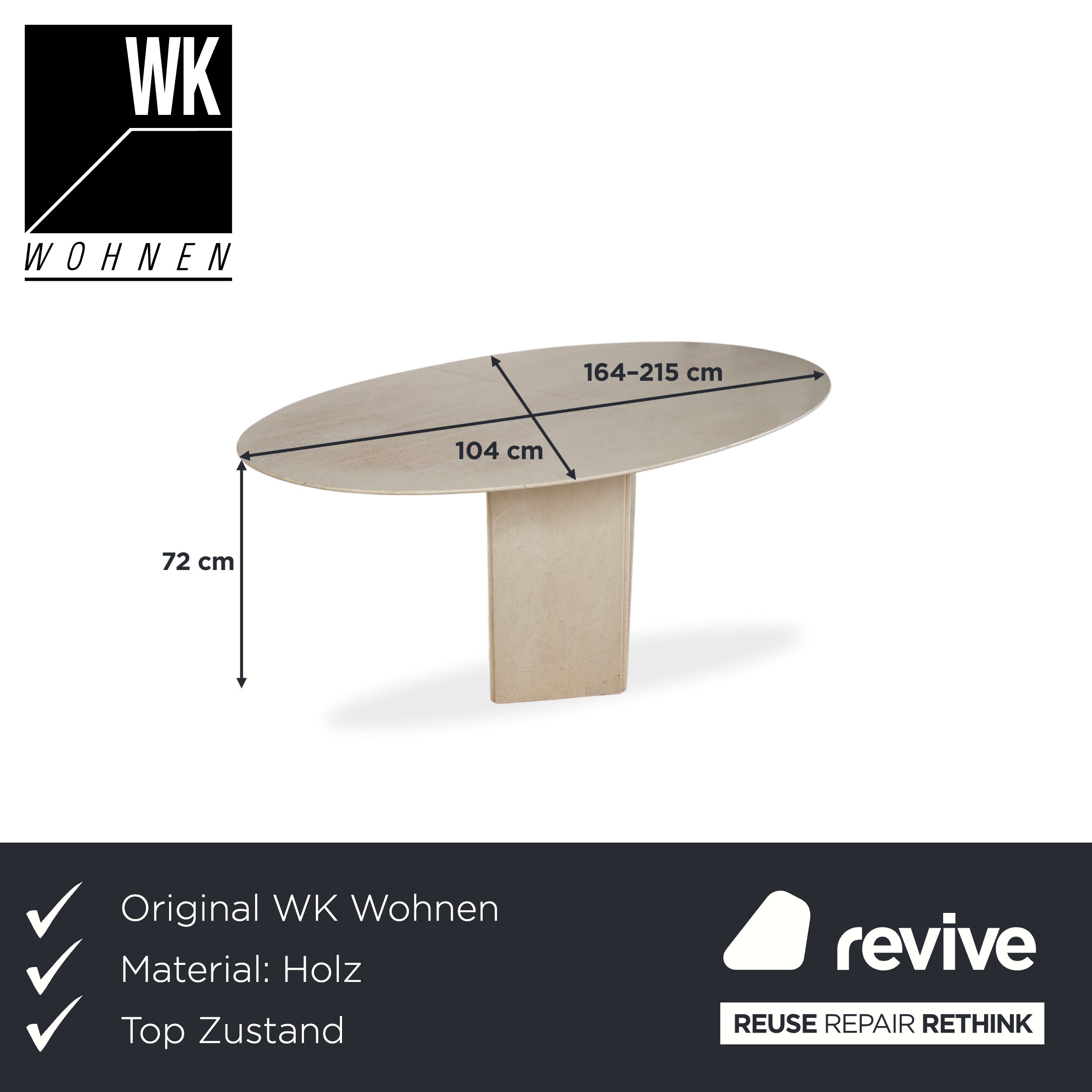 WK Wohnen Holz Esstisch Stein Travertine Creme Weiß manuelle Ausziehfunktion
