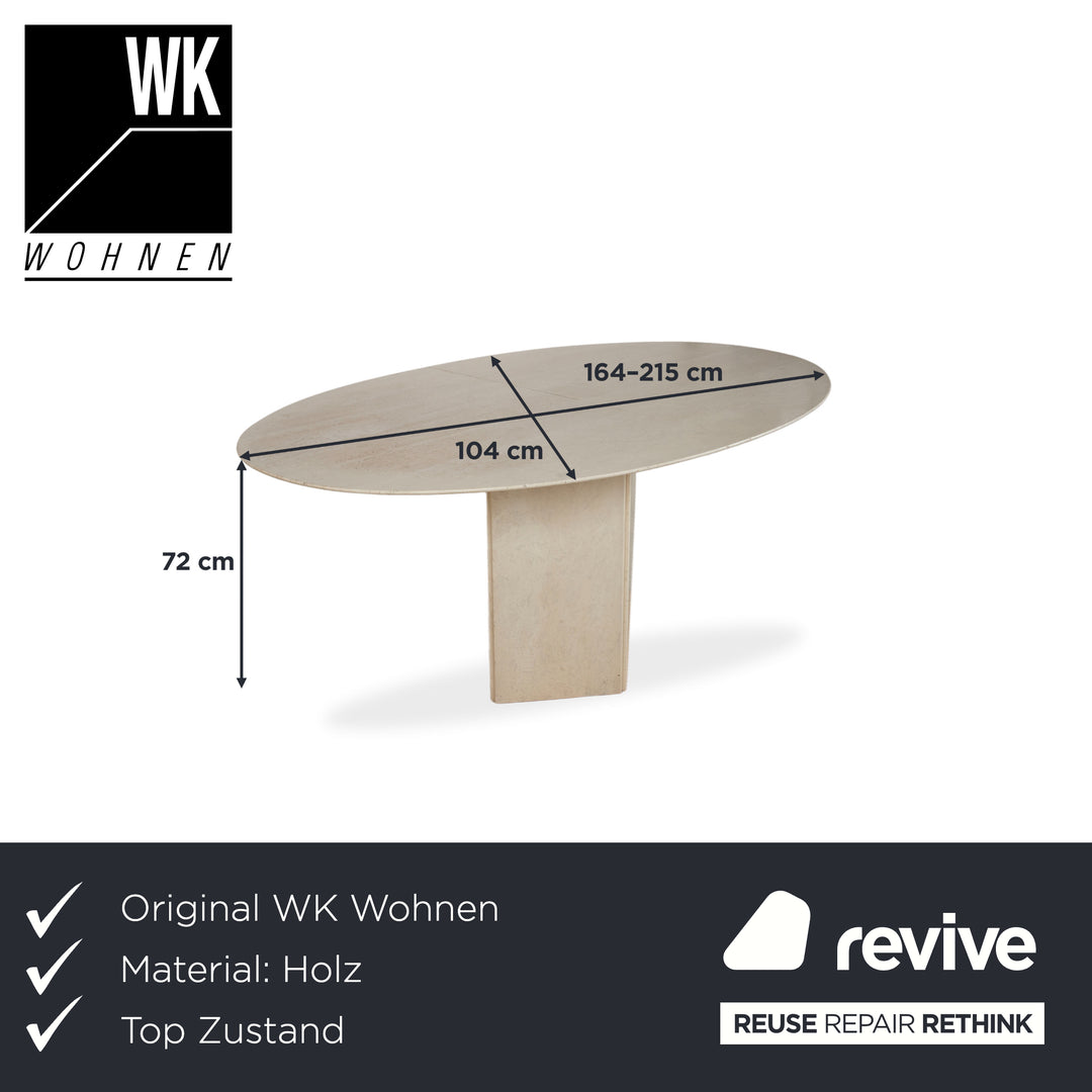 WK Wohnen Holz Esstisch Stein Travertine Creme Weiß manuelle Ausziehfunktion