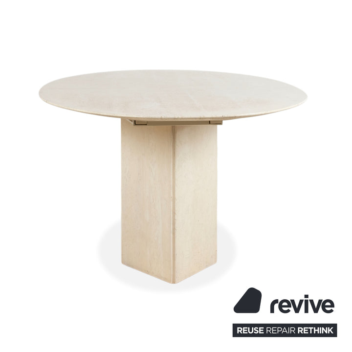 WK Wohnen Holz Esstisch Stein Travertine Creme Weiß manuelle Ausziehfunktion