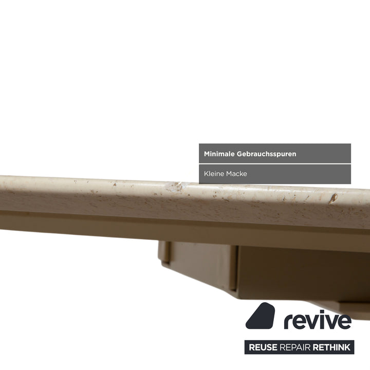 WK Wohnen Holz Esstisch Stein Travertine Creme Weiß manuelle Ausziehfunktion