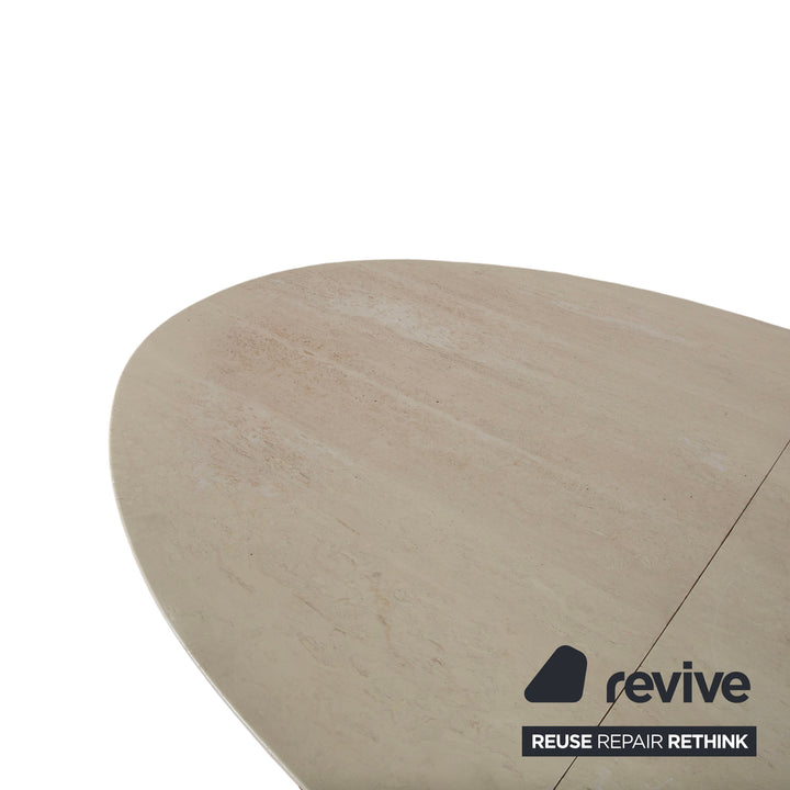 WK Wohnen Holz Esstisch Stein Travertine Creme Weiß manuelle Ausziehfunktion