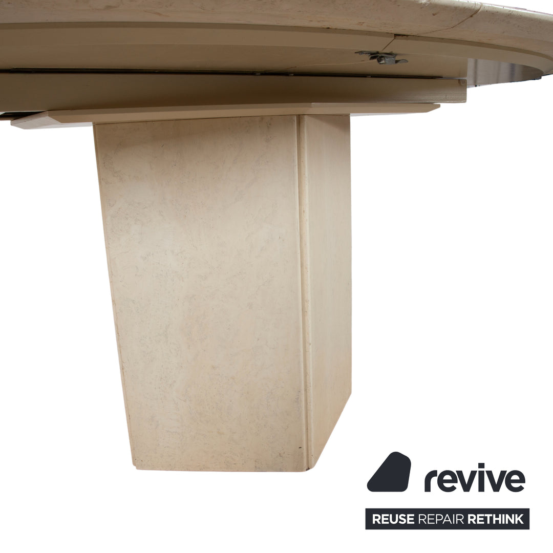 WK Wohnen Holz Esstisch Stein Travertine Creme Weiß manuelle Ausziehfunktion