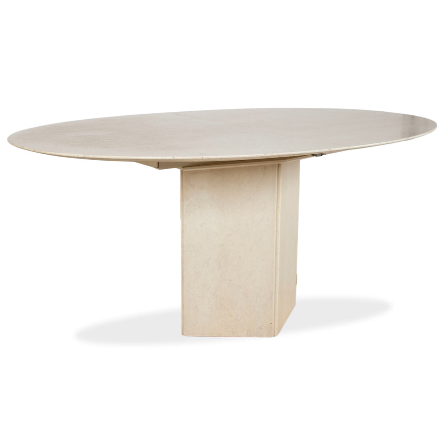 WK Wohnen Holz Esstisch Stein Travertine Creme Weiß manuelle Ausziehfunktion