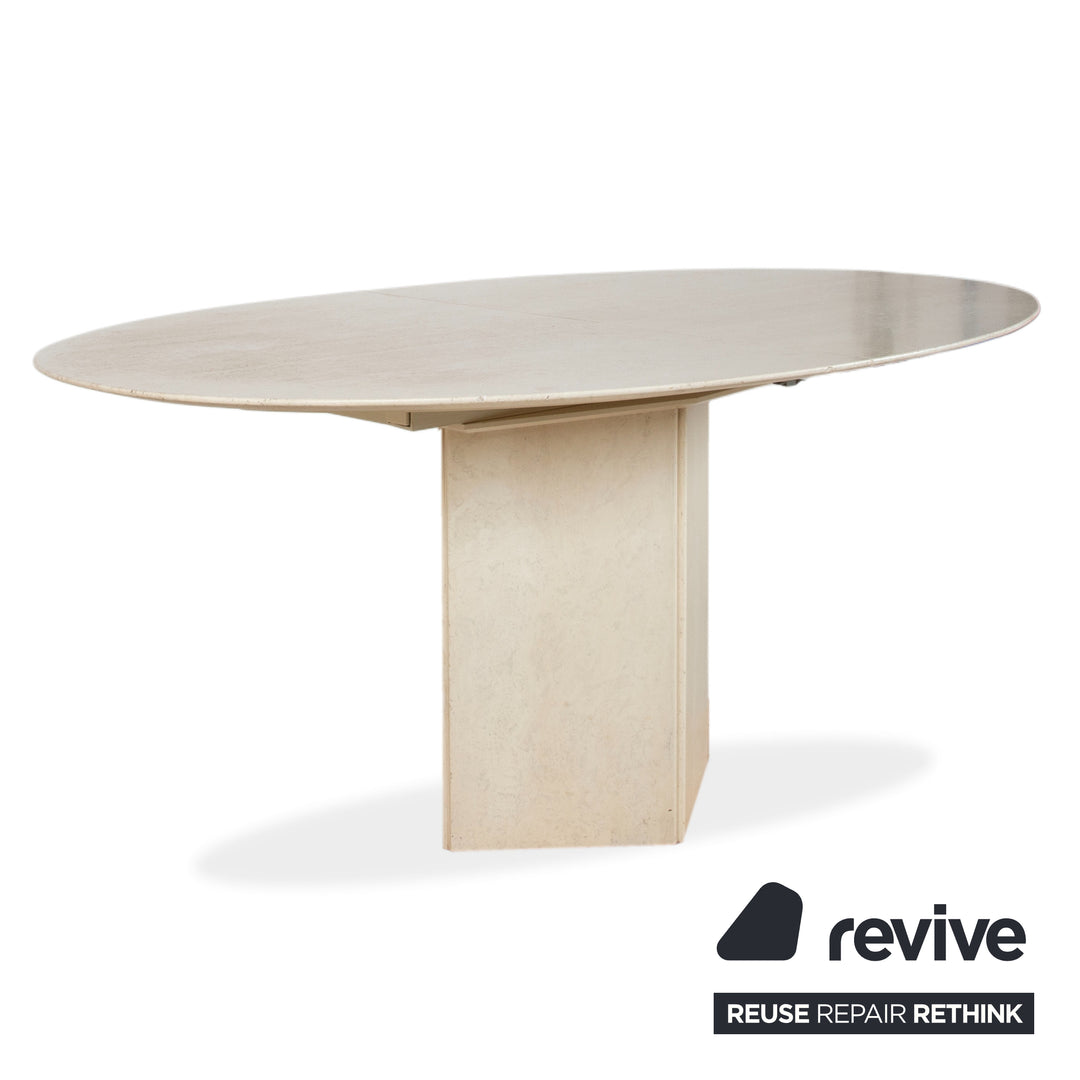 WK Wohnen Holz Esstisch Stein Travertine Creme Weiß manuelle Ausziehfunktion