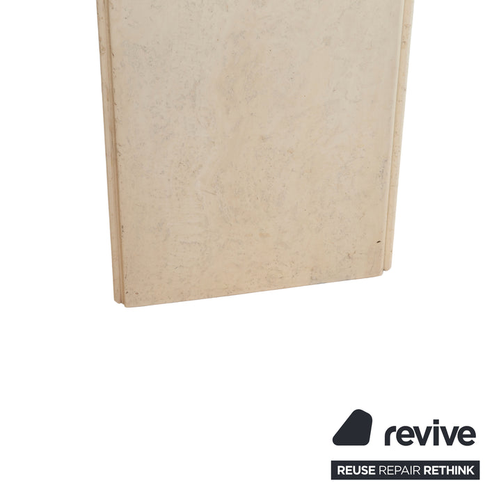 WK Wohnen Holz Esstisch Stein Travertine Creme Weiß manuelle Ausziehfunktion