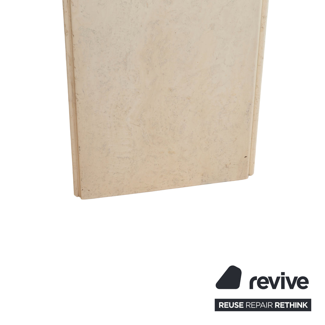 WK Wohnen Holz Esstisch Stein Travertine Creme Weiß manuelle Ausziehfunktion