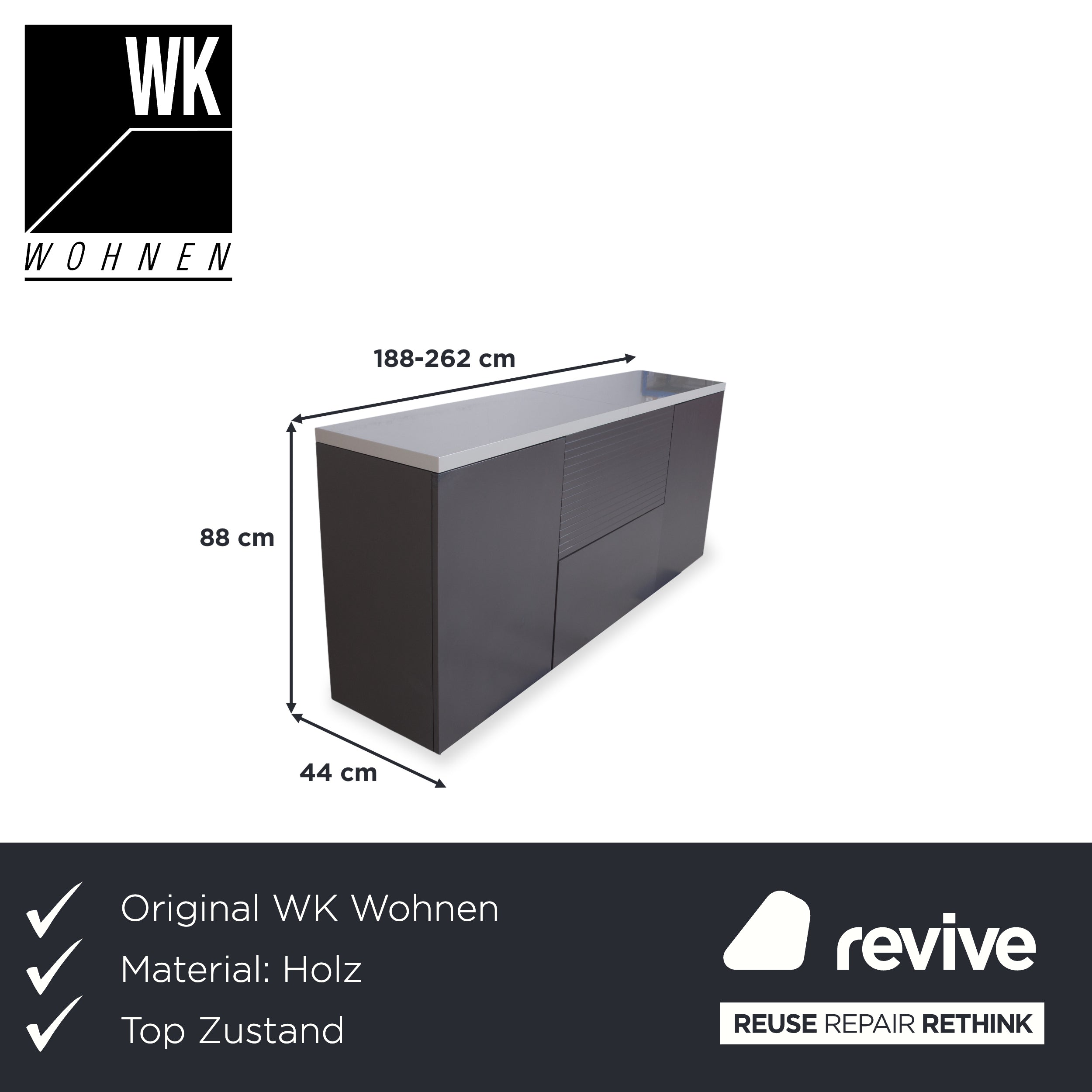 WK Wohnen Wooden Sideboard Anthracite Manual Function Including Lighting