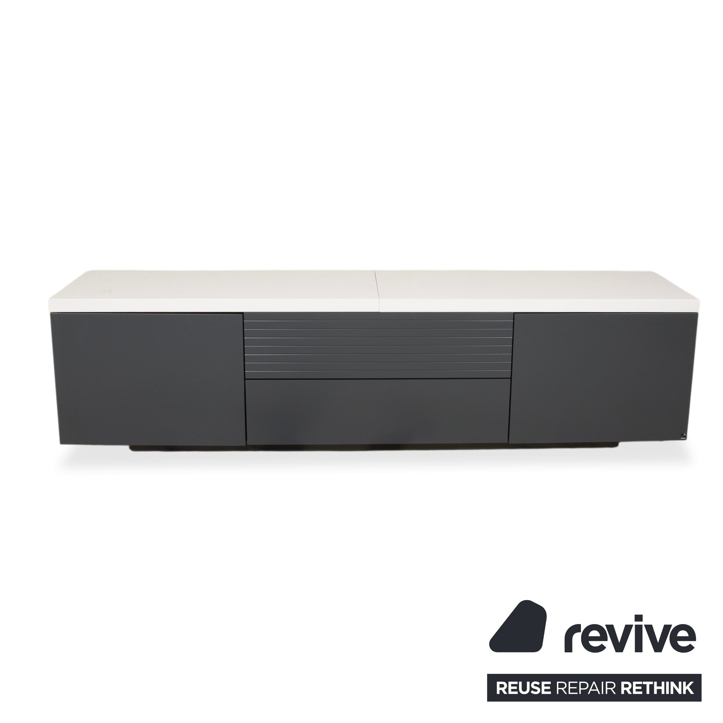 WK Wohnen Wooden Sideboard Anthracite Light Grey White manual function including lighting
