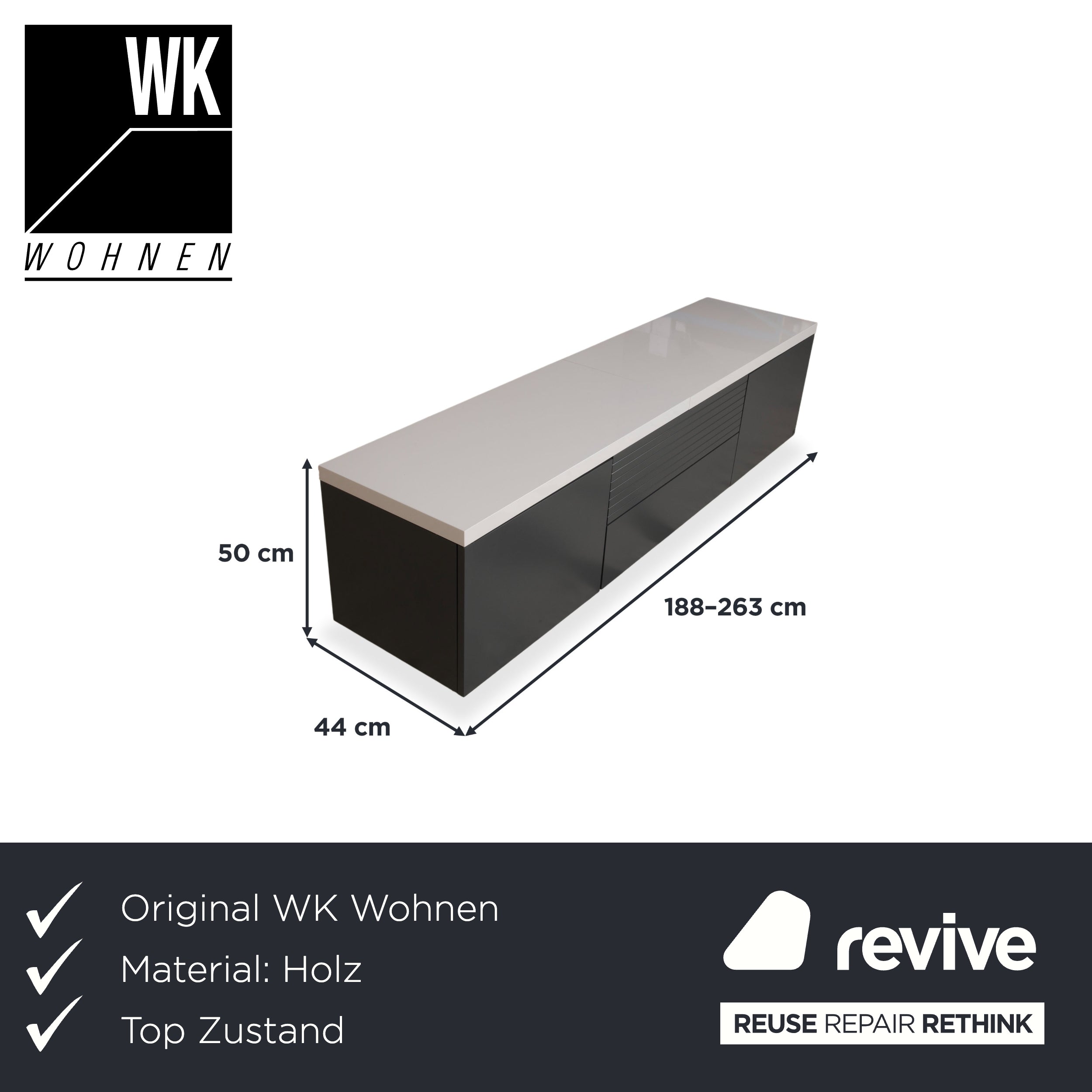 WK Wohnen Wooden Sideboard Anthracite Light Grey White manual function including lighting