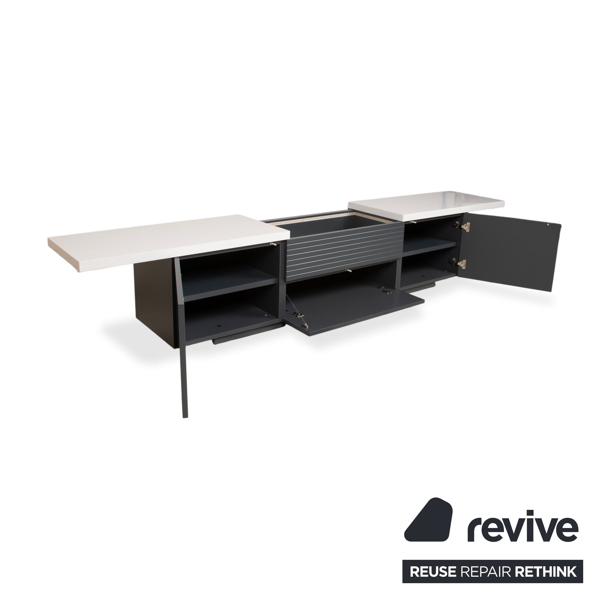 WK Wohnen Wooden Sideboard Anthracite Light Grey White manual function including lighting
