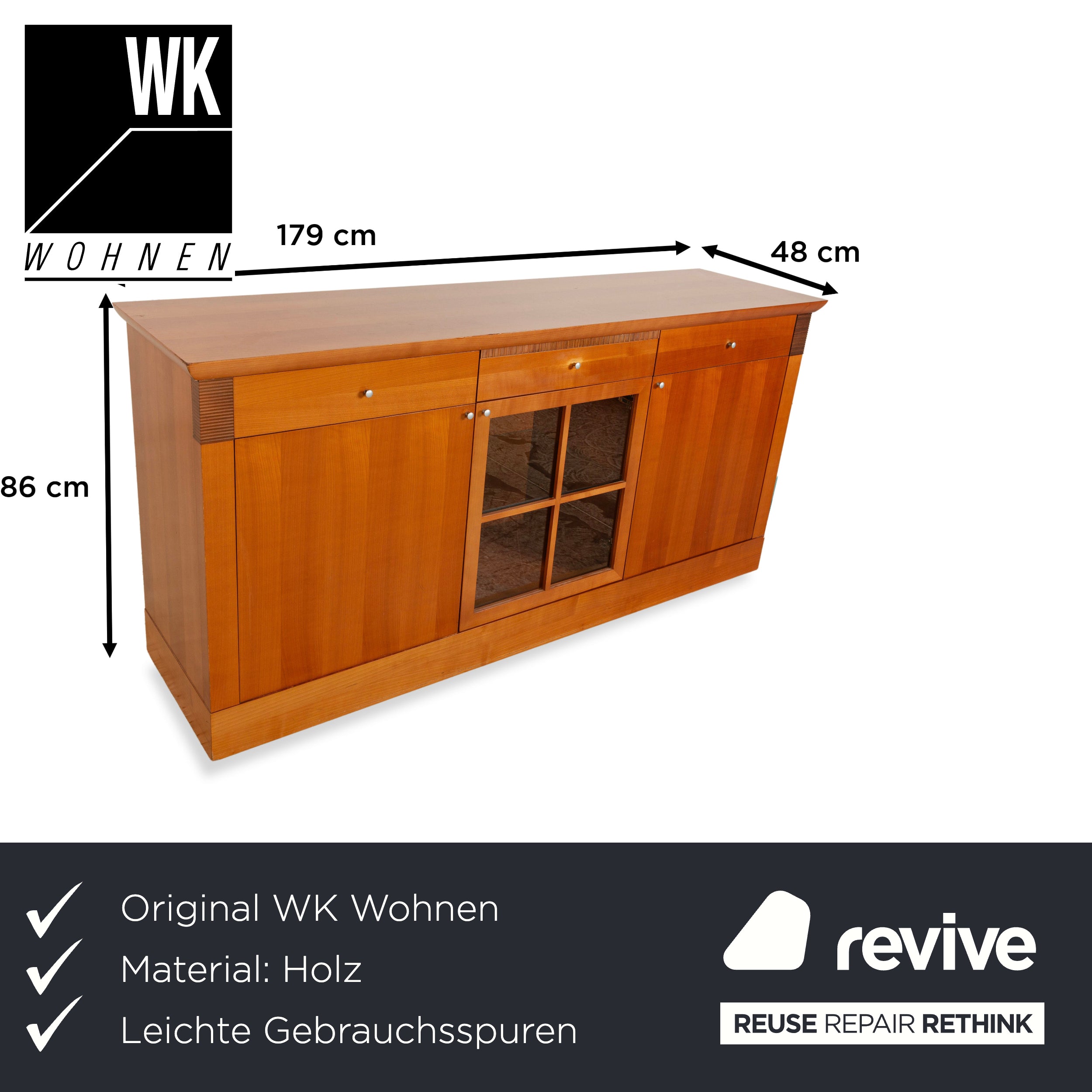 WK Wohnen Holz Sideboard Braun Innenbeleuchtung