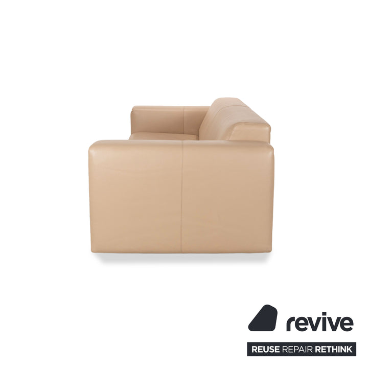 WK Wohnen Leather Three-Seater Beige Cream Sofa Couch