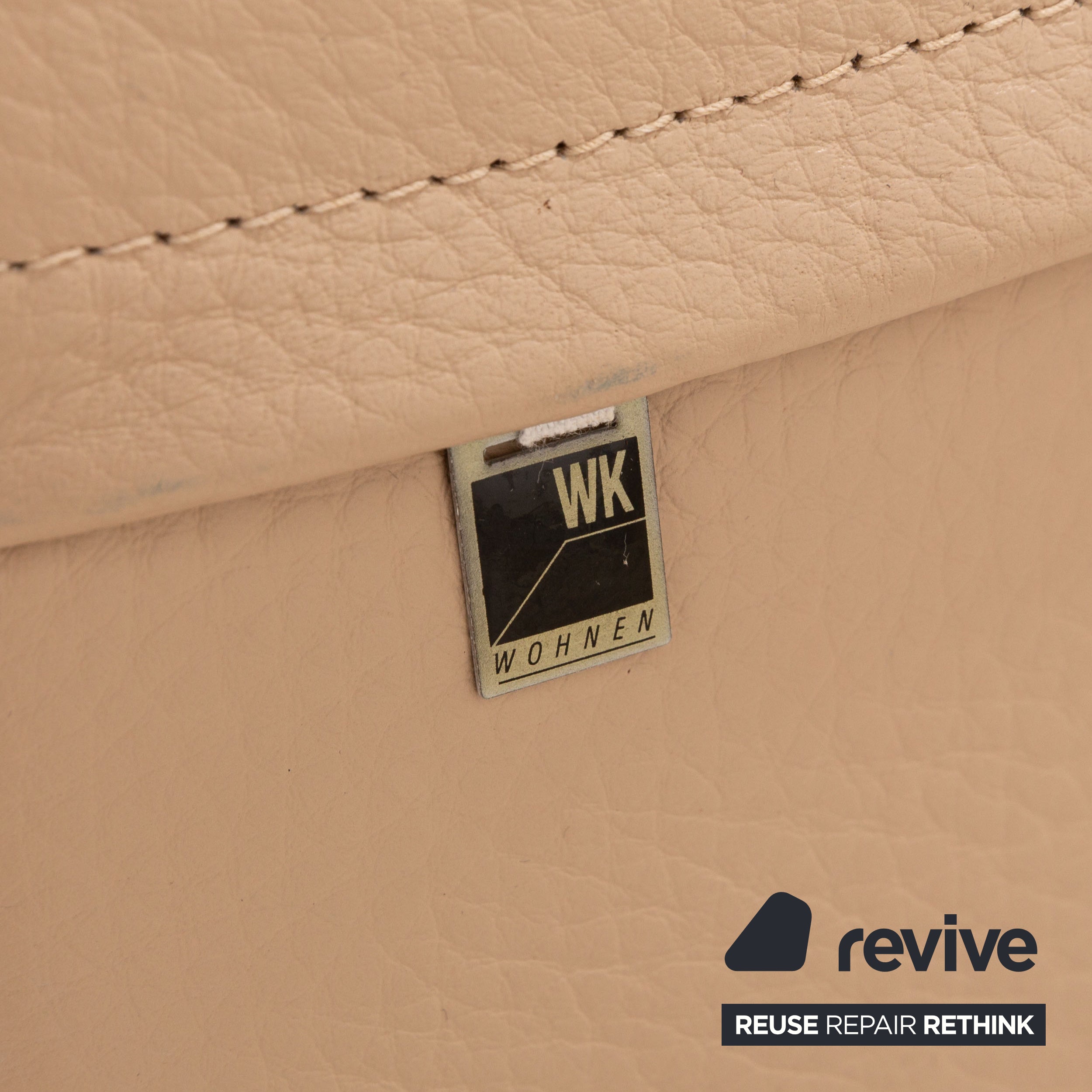 WK Wohnen Leather Three-Seater Beige Cream Sofa Couch