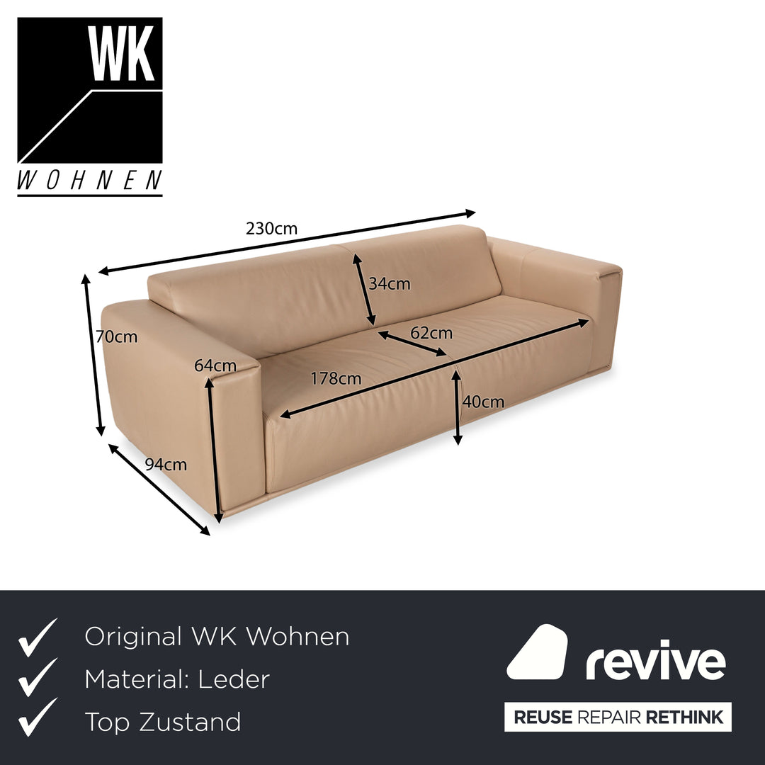 WK Wohnen Leather Three-Seater Beige Cream Sofa Couch