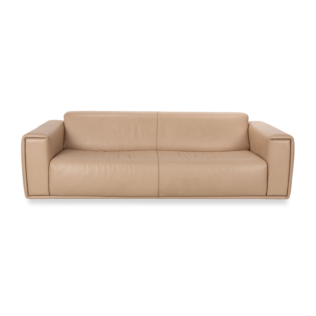 WK Wohnen Leather Three-Seater Beige Cream Sofa Couch