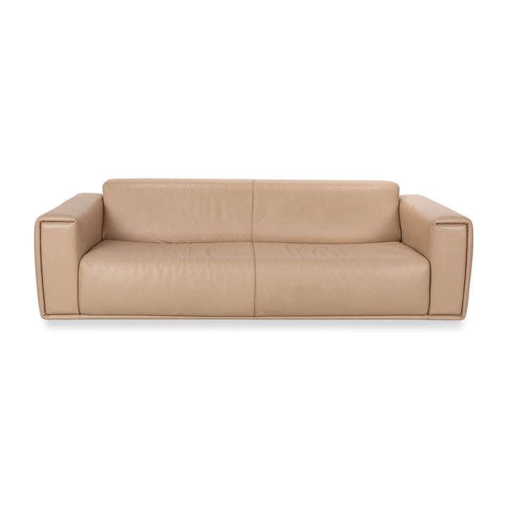 WK Wohnen Leather Three-Seater Beige Cream Sofa Couch