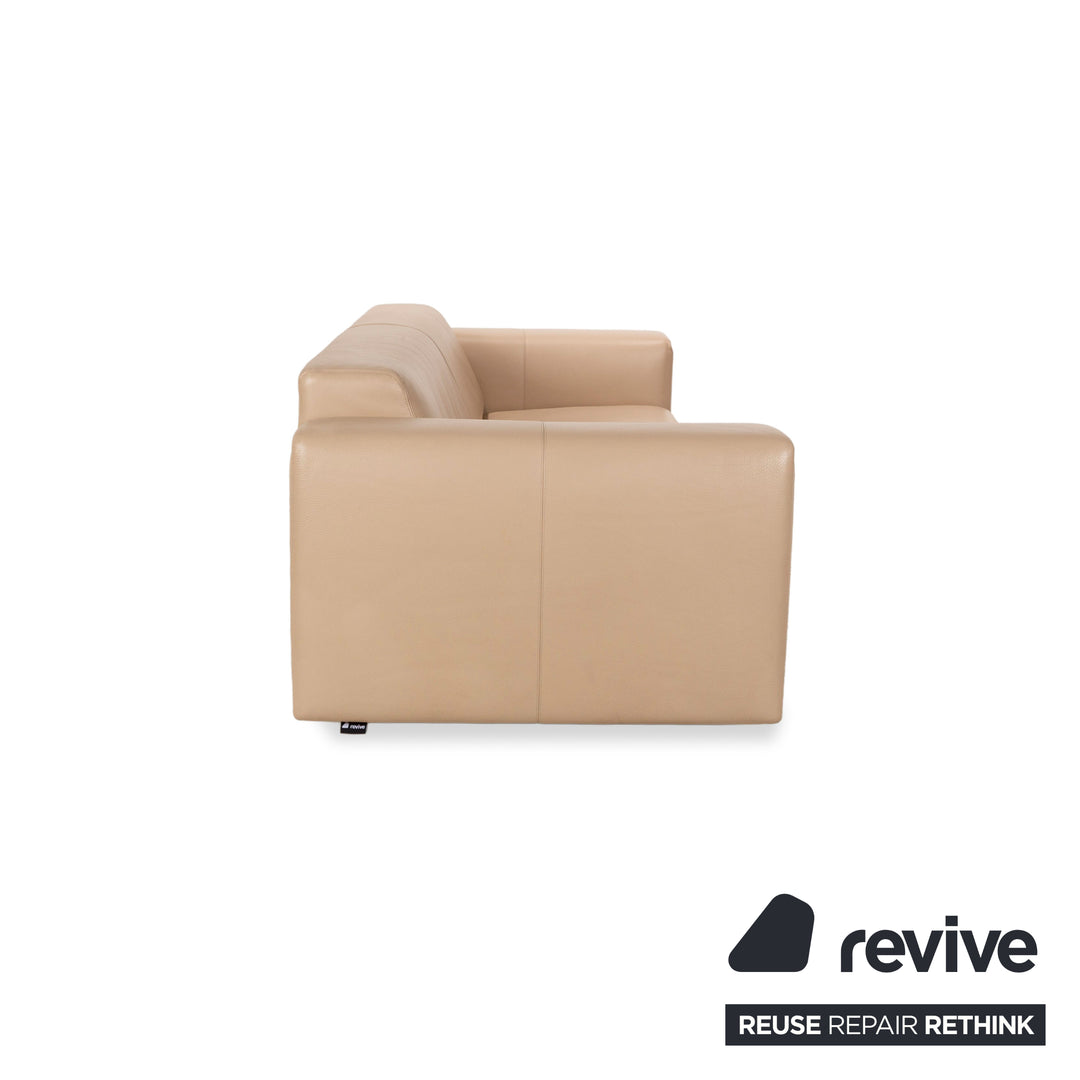 WK Wohnen Leather Three-Seater Beige Cream Sofa Couch