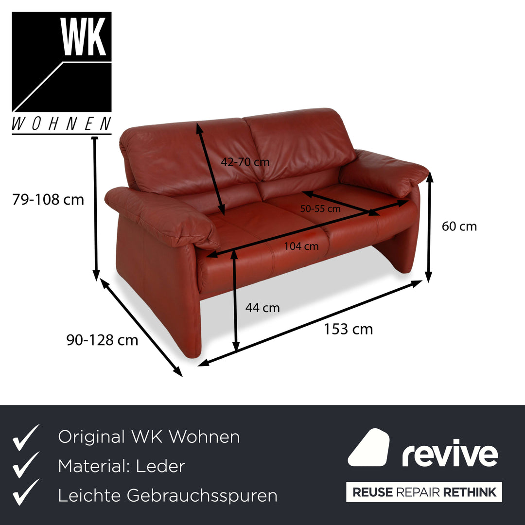 WK Wohnen Leder Zweisitzer Rot Sofa Couch manuelle Funktion