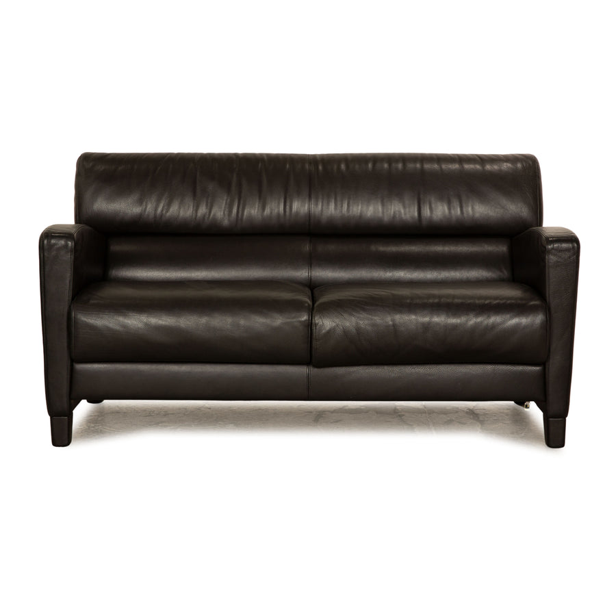 WK Wohnen Leather Two Seater Black Sofa Couch
