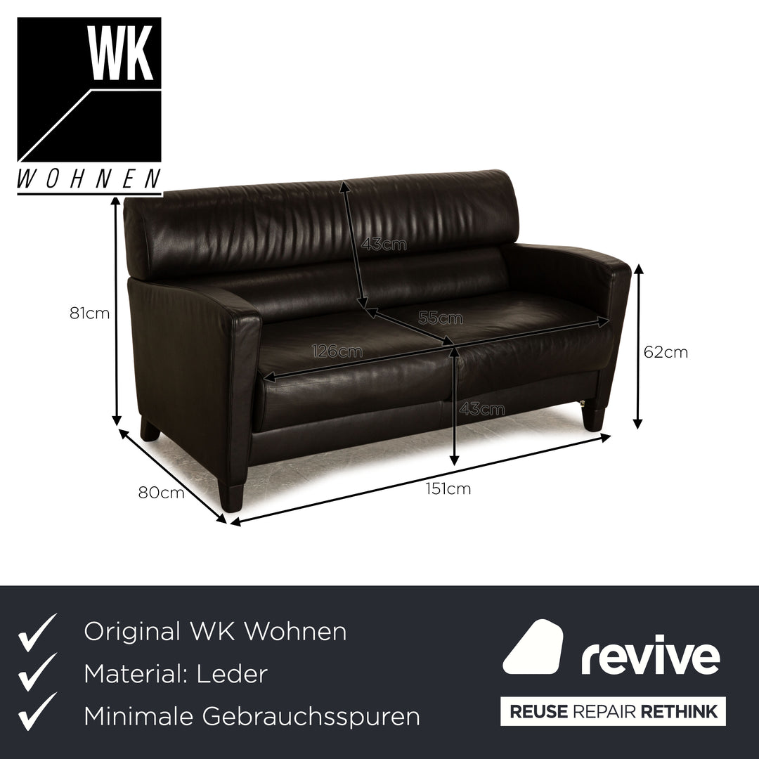WK Wohnen Leather Two Seater Black Sofa Couch