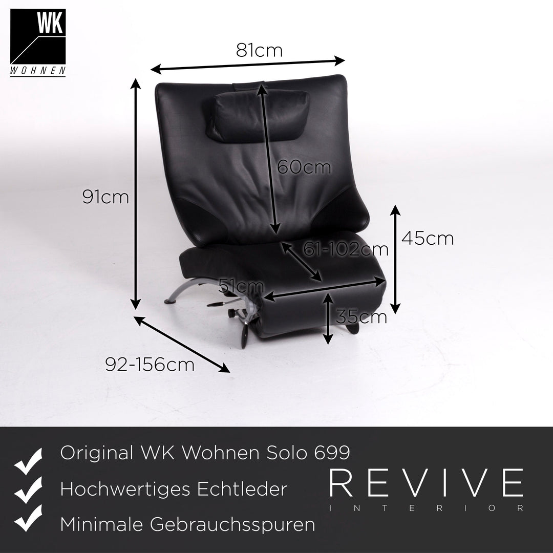 WK Wohnen Solo 699 Designer Leather Armchair Lounger Black Relax #9132