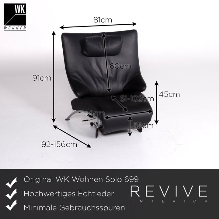 WK Wohnen Solo 699 Designer Leather Armchair Lounger Black Relax #9132