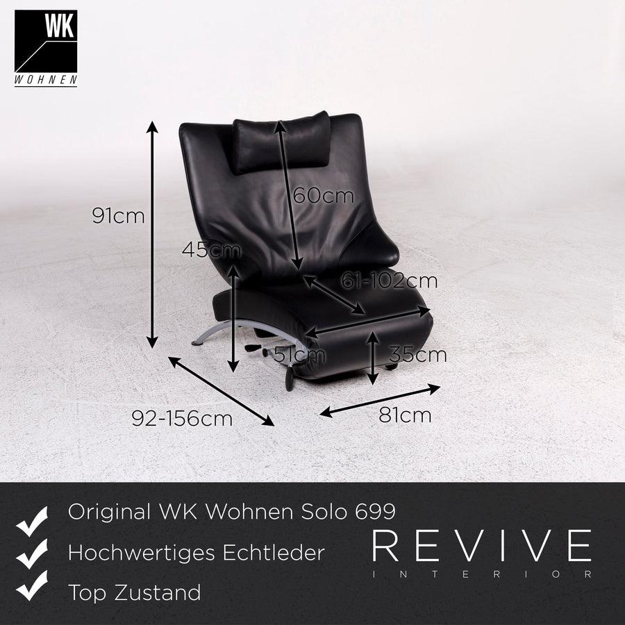 WK Wohnen Solo 699 Leather Armchair Lounger Black Relaxation Function #10143