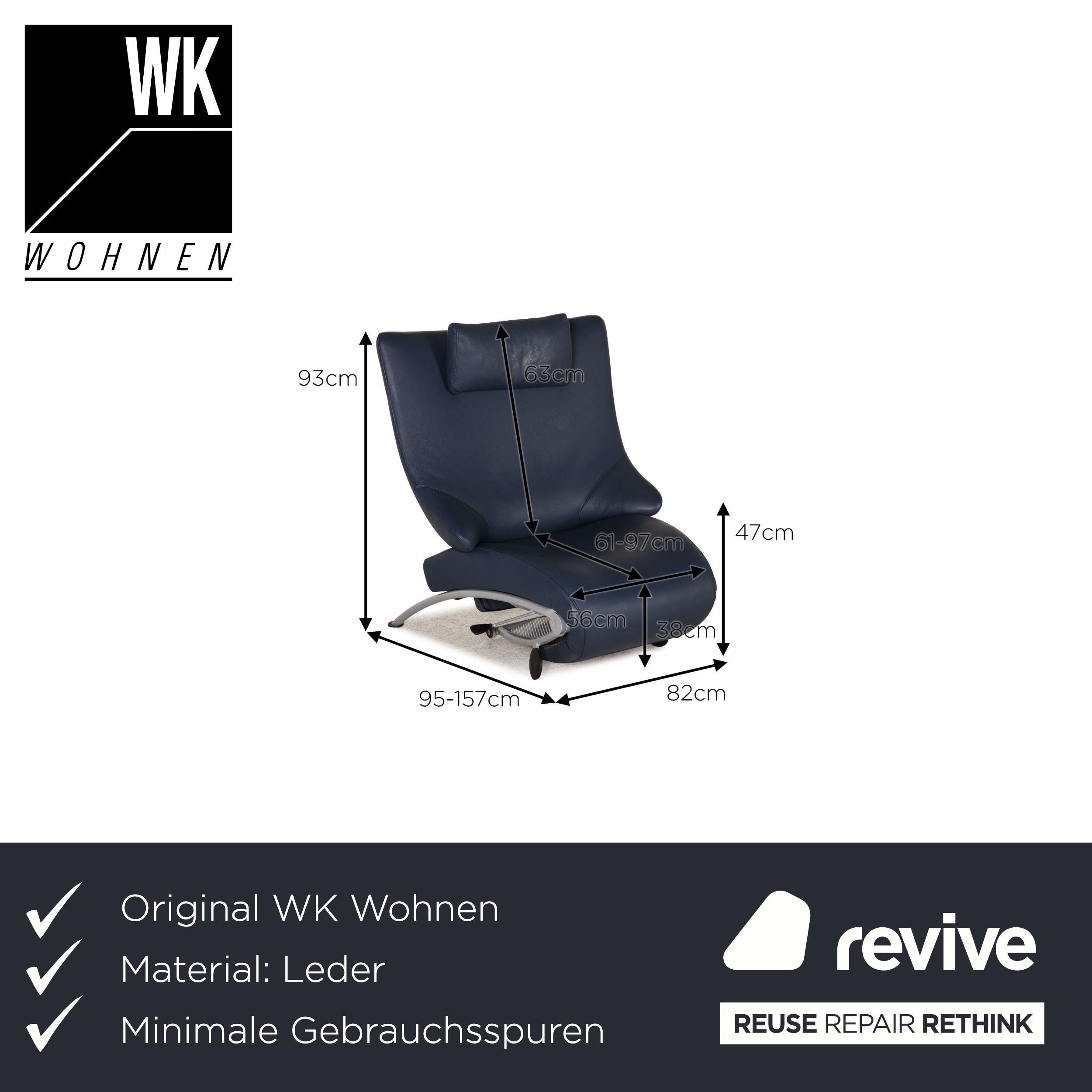 WK Wohnen Solo 699 Leather Armchair Blue Function relax function