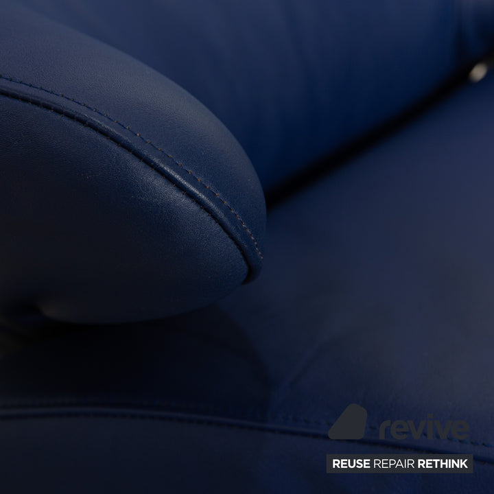 Fauteuil en cuir WK Wohnen Solo 699 bleu, fonction manuelle, fonction inclinable