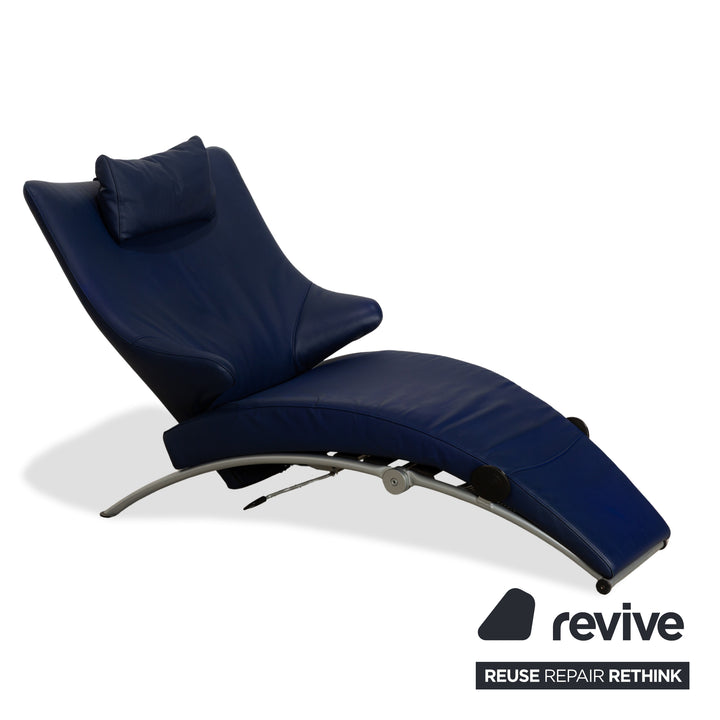 Fauteuil en cuir WK Wohnen Solo 699 bleu, fonction manuelle, fonction inclinable