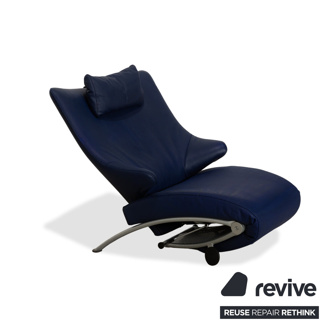 Fauteuil en cuir WK Wohnen Solo 699 bleu, fonction manuelle, fonction inclinable
