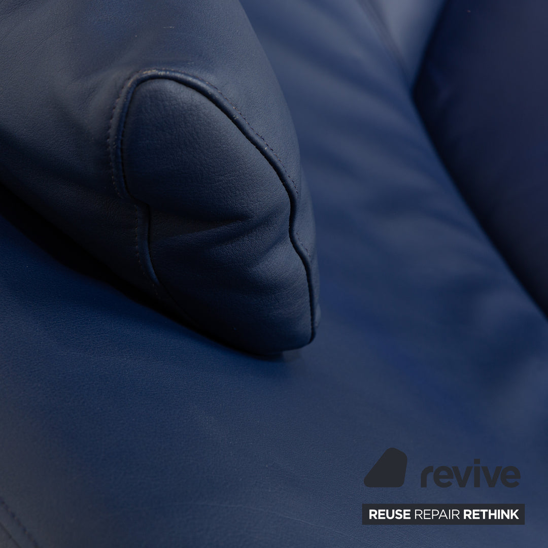 Fauteuil en cuir WK Wohnen Solo 699 bleu, fonction manuelle, fonction inclinable