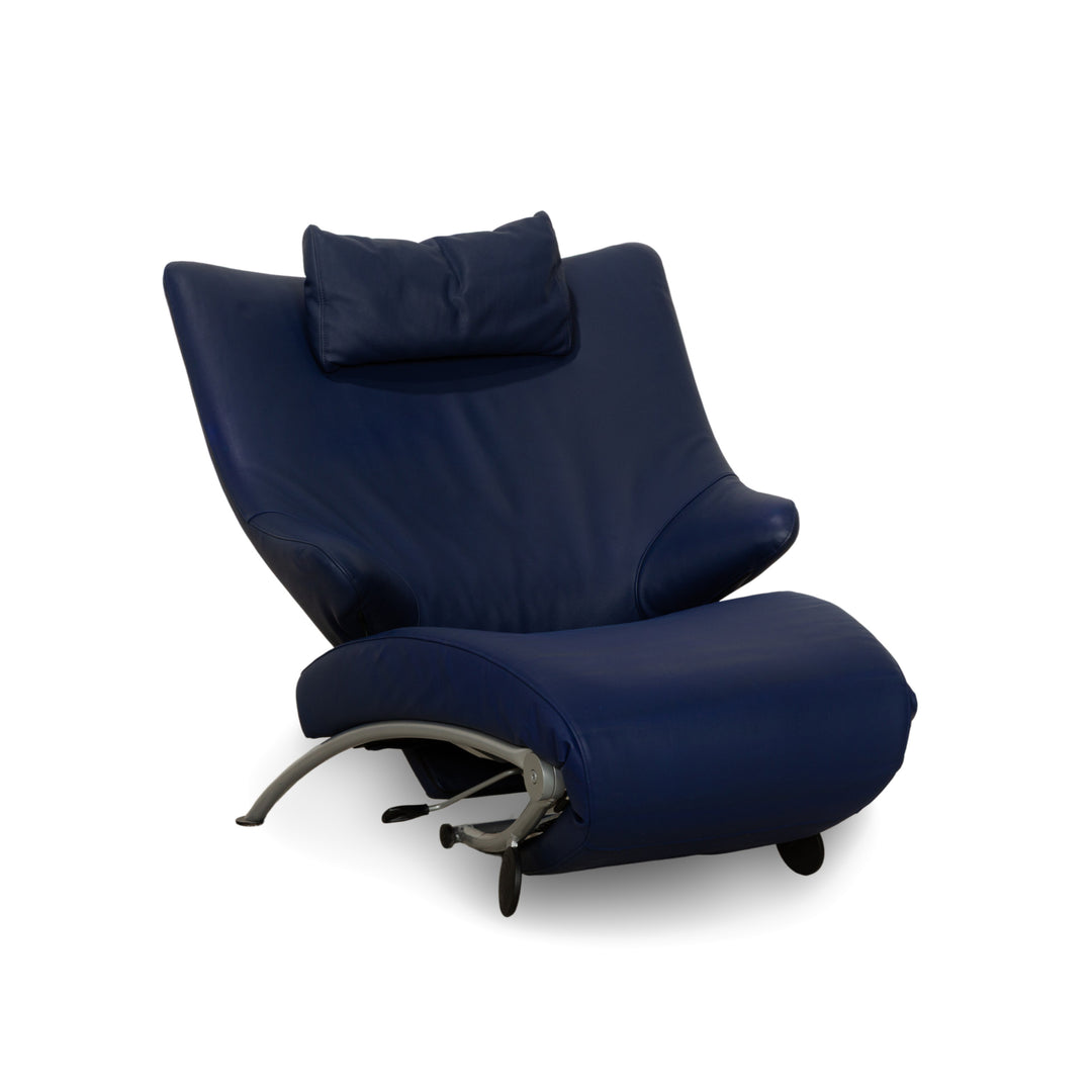 Fauteuil en cuir WK Wohnen Solo 699 bleu, fonction manuelle, fonction inclinable