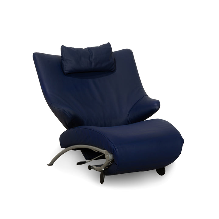Fauteuil en cuir WK Wohnen Solo 699 bleu, fonction manuelle, fonction inclinable