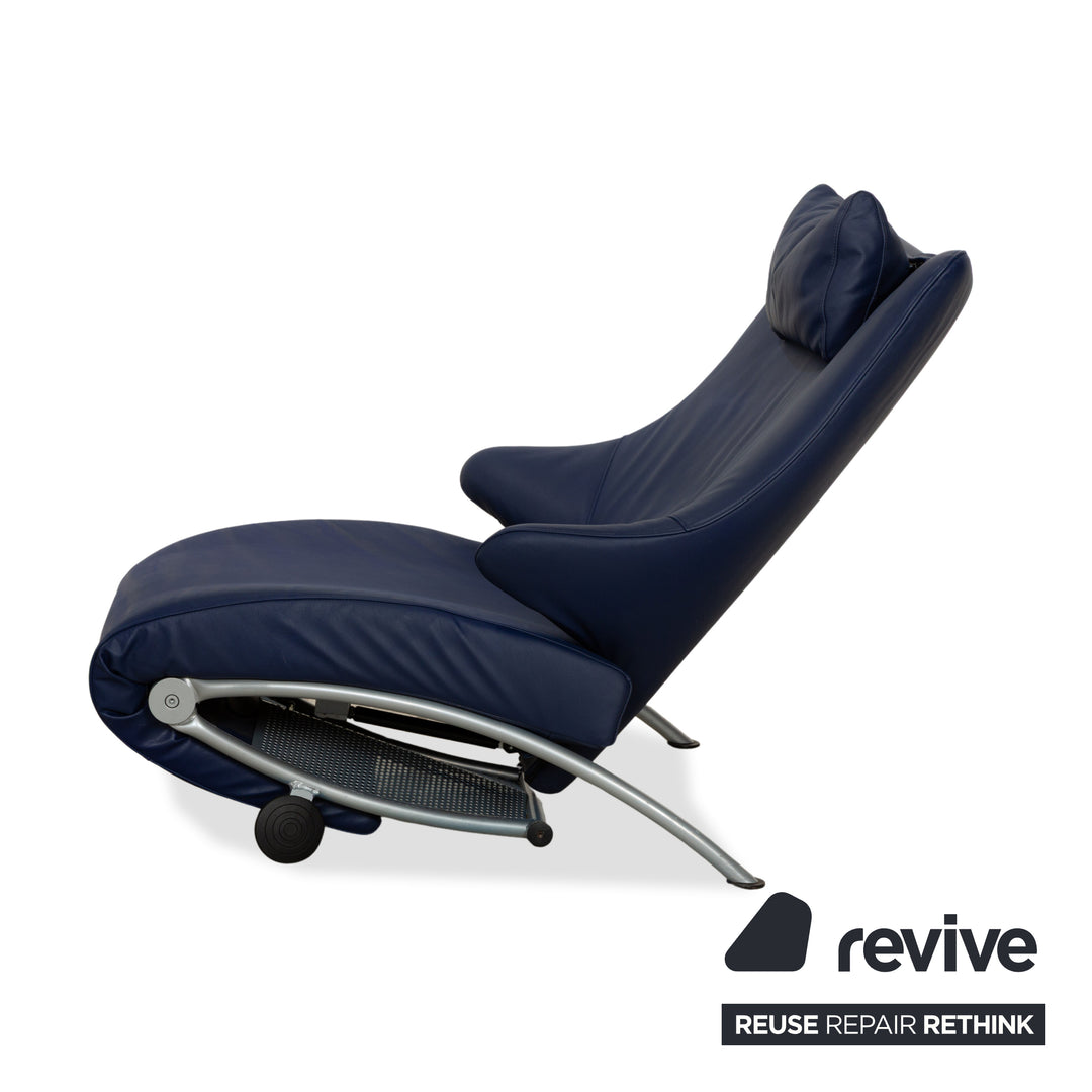 Fauteuil en cuir WK Wohnen Solo 699 bleu, fonction manuelle, fonction inclinable