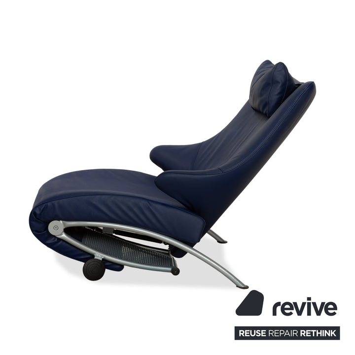 Fauteuil en cuir WK Wohnen Solo 699 bleu, fonction manuelle, fonction inclinable