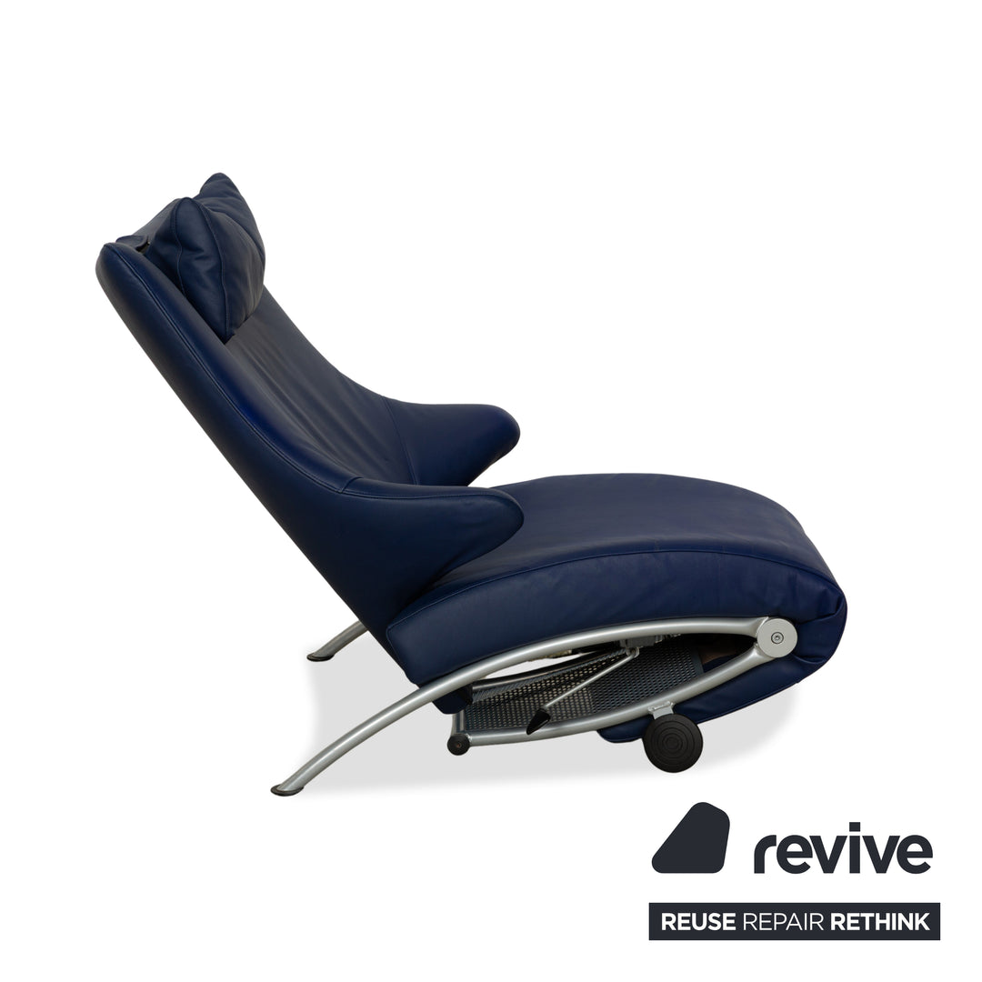Fauteuil en cuir WK Wohnen Solo 699 bleu, fonction manuelle, fonction inclinable