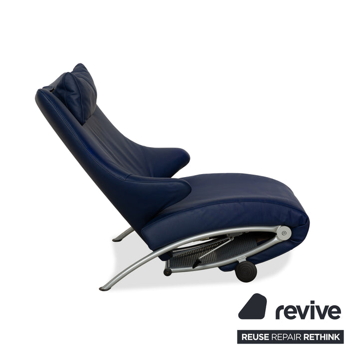 Fauteuil en cuir WK Wohnen Solo 699 bleu, fonction manuelle, fonction inclinable