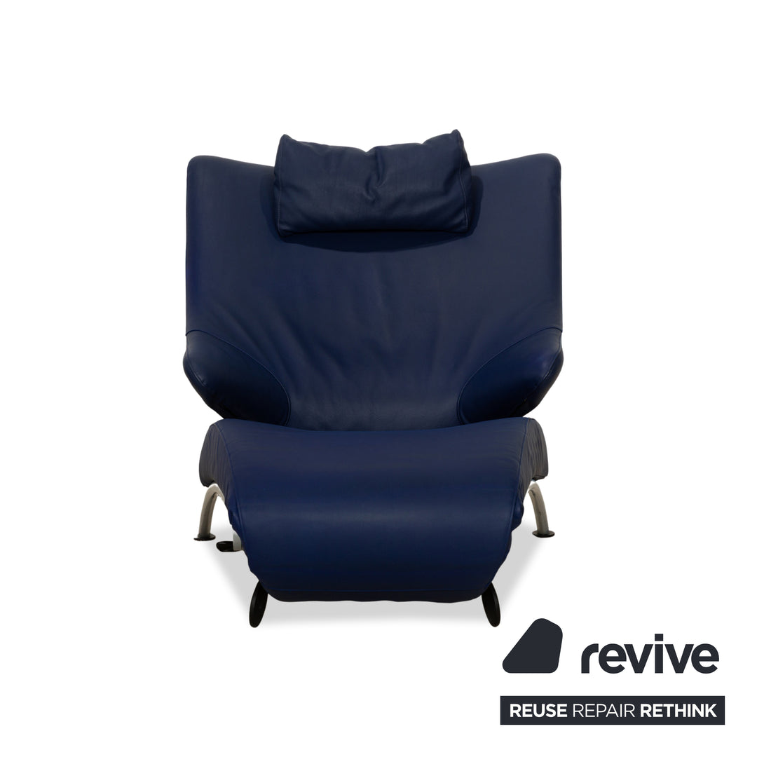 Fauteuil en cuir WK Wohnen Solo 699 bleu, fonction manuelle, fonction inclinable