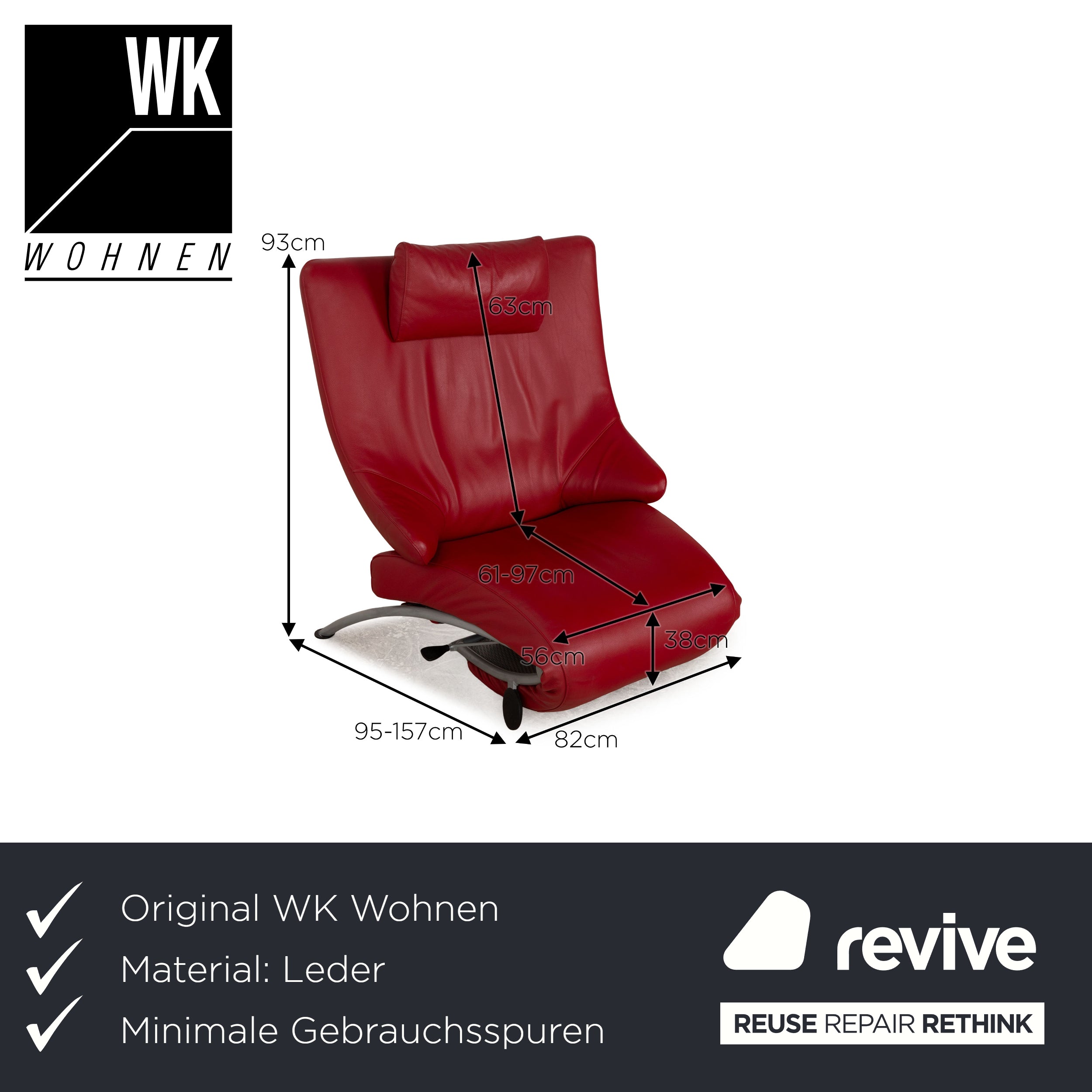 WK Wohnen Solo 699 Leder Sessel Rot manuelle Funktion